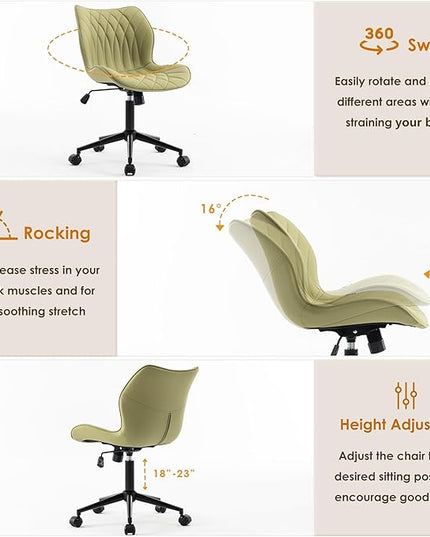 YOUNUOKE Office Desk Chair, Comfy Home Office Chairs, Small Comfortable Desk Chairs with Wheels, Armless PU Leather Chairs for Computer Conference, Avocado - LeafyLoom