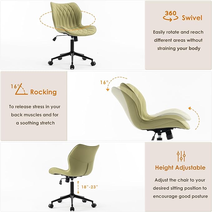 YOUNUOKE Office Desk Chair, Comfy Home Office Chairs, Small Comfortable Desk Chairs with Wheels, Armless PU Leather Chairs for Computer Conference, Avocado - LeafyLoom