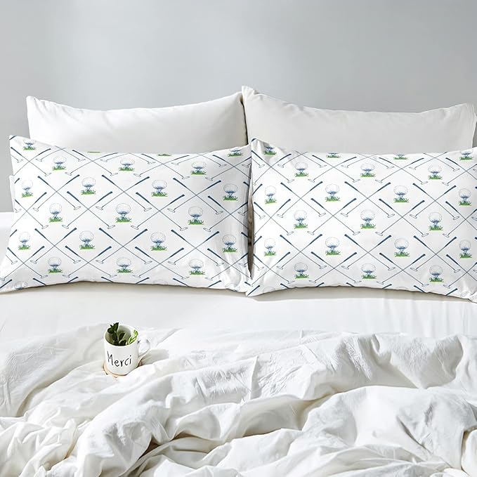 Erosebridal Golf Comforter Set Full Size Golf Club Bedding Set Sport Game Athlete Grass Leaf Branches Down Comforter for Men, Room Decorative 3 Pieces Comforter with 2 Pillow Cases, White - LeafyLoom