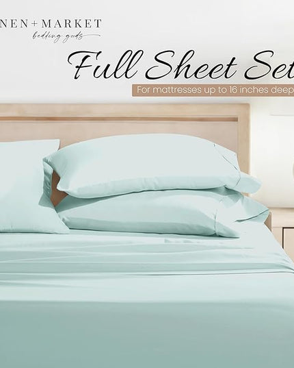 Linen Market Bed Sheets for Full Size Bed (Aqua) - Sleep Better Than Ever with These Soft and Cooling Full Sheets - Deep Pocket Fits 16" Thick Beds - 4 Piece Full Sheet Set - LeafyLoom