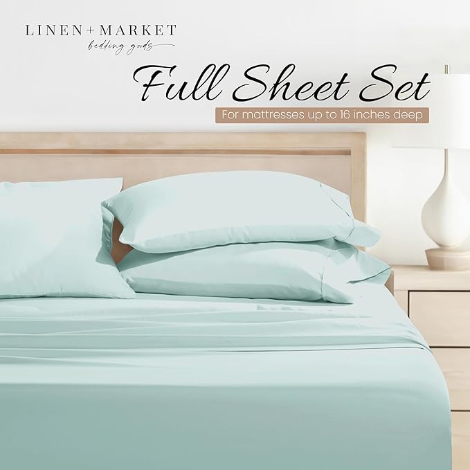 Linen Market Bed Sheets for Full Size Bed (Aqua) - Sleep Better Than Ever with These Soft and Cooling Full Sheets - Deep Pocket Fits 16" Thick Beds - 4 Piece Full Sheet Set - LeafyLoom