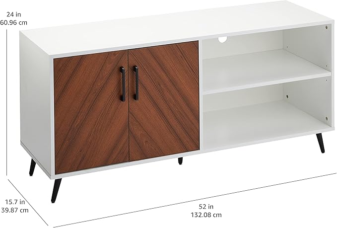 ROCKPOINT Modern 2 Door Asymmetrical Console Stand for TVs up to 58 Inches, 52inch, White - LeafyLoom