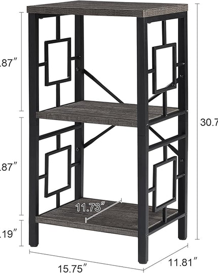 Small Bookshelf, 3 Tier Vintage Industrial Small Bookshelf for Small Spaces, Freestanding Open Shelf Bookcase, Versatile Bookshelf for Home Office, Bedroom & Living Room, Grey - LeafyLoom