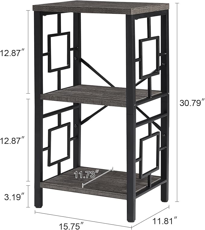 Small Bookshelf, 3 Tier Vintage Industrial Small Bookshelf for Small Spaces, Freestanding Open Shelf Bookcase, Versatile Bookshelf for Home Office, Bedroom & Living Room, Grey - LeafyLoom