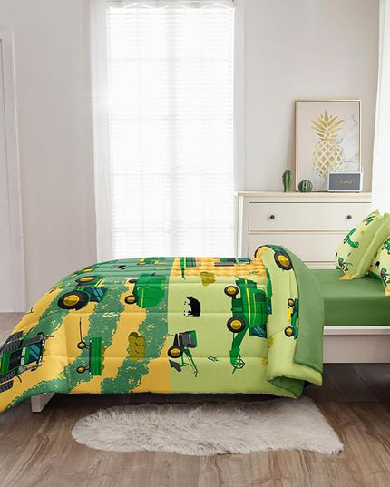 Twin Construction Bedding Set for Boys Kids Farm Tractor Bedding 4 Pieces Cars Twin Comforter Set for Boys, Twin Truck Bed in a Bag Set Boys - LeafyLoom