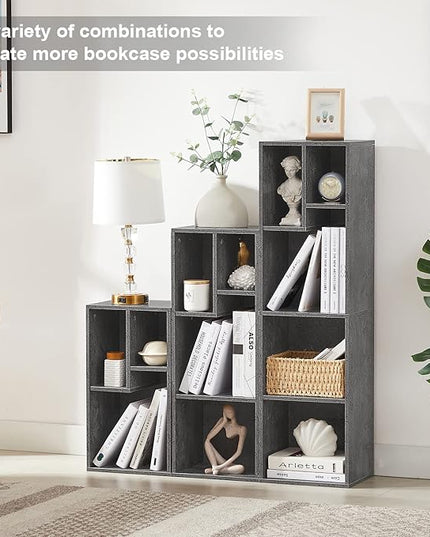 VECELO 4-Tier Bookcase, Modern Storage Cabinet with Height Difference Shelves for Standard Textbooks, 5 Cubes, Vertical or Horizontal, Easy Assembly, Grey - LeafyLoom