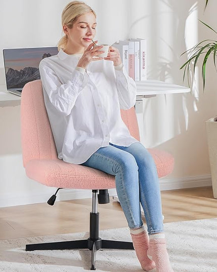 OLIXIS Cross Legged Armless Wide Adjustable Swivel Padded Home Office Desk Chair, Pink - LeafyLoom