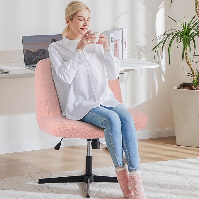 OLIXIS Cross Legged Armless Wide Adjustable Swivel Padded Home Office Desk Chair, Pink - LeafyLoom