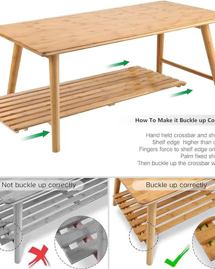 Nnewvante Coffee Table Foldable Bamboo Mid Century Desk TV Stand with Open Storage Shelf Center Table for Living Room Furniture RV No Assembly - LeafyLoom