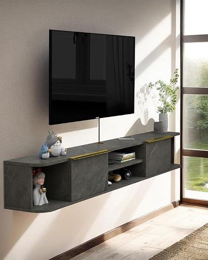 Pmnianhua Floating TV Stand with 2 Drawers,63'' Wall Mounted Floating TV Shelf,Floating Shelf for Under TV,Floating TV Unit with Storage for Bedroom Living Room(Grey) - LeafyLoom