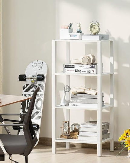 4 Tier Tall Wooden Bookshelf with Storage, Narrow Bookcase for Small Space, Small Book Shelf for Living Room, Office, Bedroom, Kitchen, Industrial, White - LeafyLoom