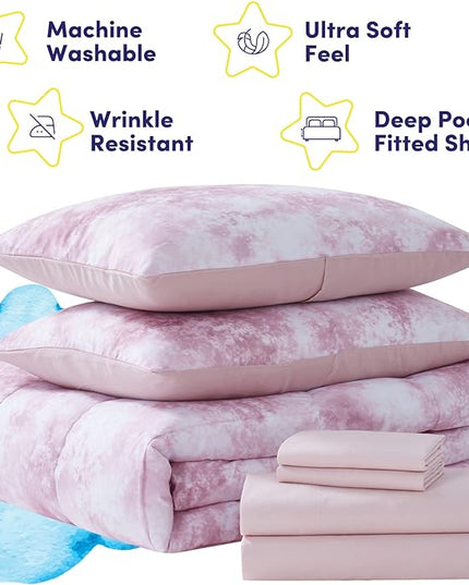 Kids Bedding Set Bed in a Bag for Boys and Girls Toddlers Printed Sheet Set and Comforter, Twin, Waterbury Marble (Pack of 4) - LeafyLoom