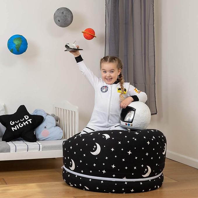 Stuffed Animal Storage Bean Bag Chair Cover for Kids & Adults | Washable XL Stuffie Seat | 100% Cotton | Pouf Organizer for Plush Toys, Linens, Quilts & Pillows | Starry Night - LeafyLoom