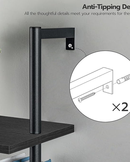 HOOBRO DIY Ladder Shelf, 6-Tier Wooden Wall Mounted Bookshelf, Narrow Bookcase, Display Shelf, Storage Rack, Plant Stand, for Living Room, Bedroom, Study, Balcony, Black BB651CJ01 - LeafyLoom