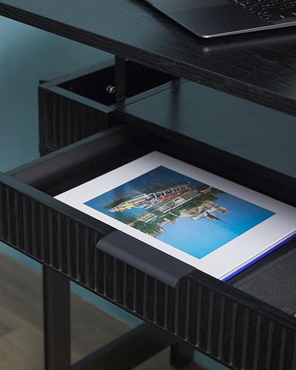 Walker Edison Office Writing and Computer Desk Spacious Desktop, Complementary in Living Spaces, 38 Inch, Reeded Lift-Top Black - LeafyLoom