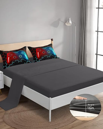 5 Pieces Bed in A Bag Gamer Bedding Set for Boys Kids Adult Gaming Comforters Set,Boys Bed in A Bag Set Twin Size Comforter with Fitted Sheet Flat Sheet Pillowcase pillowsham,DJTH5028Twin - LeafyLoom