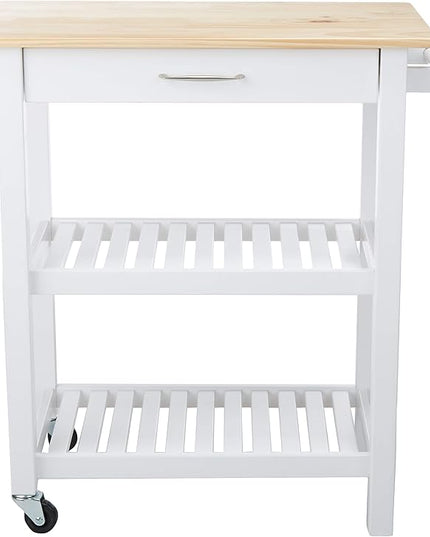 Amazon Basics 2 shelves Kitchen Island Cart with Storage, Solid Wood Top and Wheels, 35.4 x 18 x 36.5 inches, Natural / White - LeafyLoom