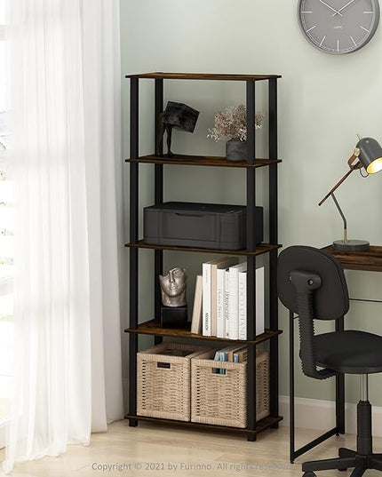 Furinno Turn-S-Tube 5-Tier Multipurpose Shelf Display Rack with Square Tubes, Amber Pine/Black - LeafyLoom