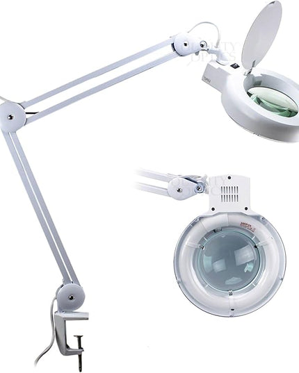 Quality Optics® Professional Series Illuminated Workstation Swing Arm Magnifier White Fluorescent with Stand 8 Diopter - LeafyLoom