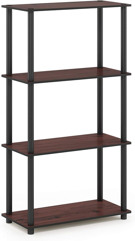 Furinno Turn-N-Tube 4-Tier Multipurpose Shelf Display Rack, Round Tubes, Dark Cherry/Black - LeafyLoom