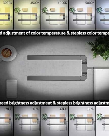 Transformable LED Desk Lamp, 37.4" Architect Desk Light with Clamp, 3 Light Bars for Home Office, 24W Ultra Bright Auto Dimming 5 CCT Modes & 5 Brightness Levels Table Light for L Shaped Desk - LeafyLoom