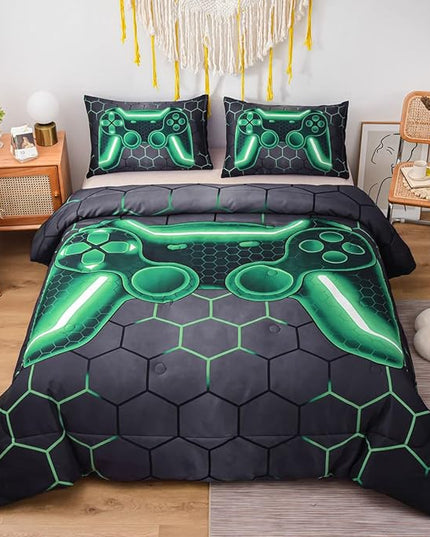 NTBED Game Console Comforter Set for Boys Girls Kids Geometric Lightweight Microfiber Bedding Sets (Green, Twin) - LeafyLoom