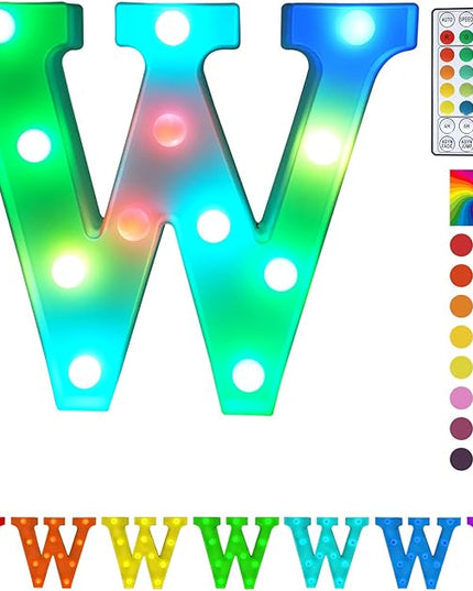 Colorful Letter LED Lights, 16 Colors Changing LED Marquee Letter Lights, Dimmable Night Lights for Wedding, Birthday, Holiday, Party, Bar, Christmas Decoration,Dorm Room Decor Multicolor W - LeafyLoom