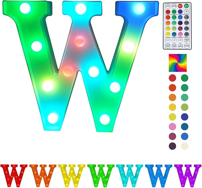 Colorful Letter LED Lights, 16 Colors Changing LED Marquee Letter Lights, Dimmable Night Lights for Wedding, Birthday, Holiday, Party, Bar, Christmas Decoration,Dorm Room Decor Multicolor W - LeafyLoom