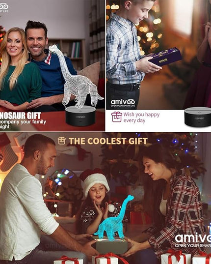 Dinosaur 3D Night Light for Kids 16 Colors Changing 3D Optical Illusion Lamp with Smart Touch & Remote Control, Best Gift for Girls Boys Kids (Dino-Brachiosaurus) - LeafyLoom