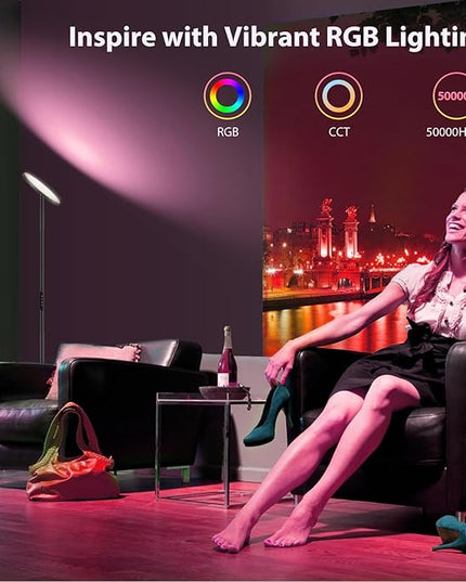 Dimunt Floor Lamp, 36W/3600LM Super Bright LED Floor Lamps, RGB Modern Standing Lamp with Remote and Button Control, 3000K-6500K Dimmable Tall Lamp for Living Room, Bedroom, Game Room, RGB Corner Lamp - LeafyLoom