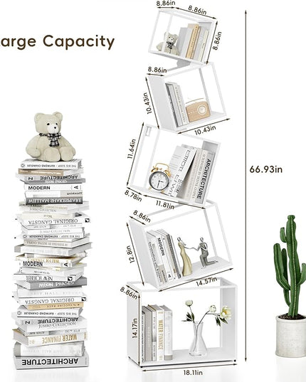 Bookshelf, Book Shelf, 5 Tier Bookshelf, White Bookshelf, 67'' Tall, Modern Bookshelf for Books/CDs/Home Decor - LeafyLoom