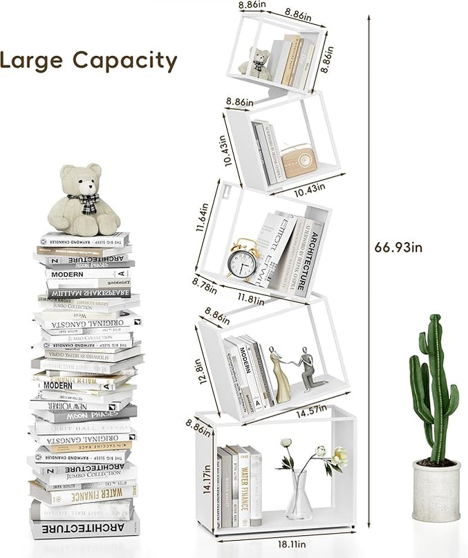 Bookshelf, Book Shelf, 5 Tier Bookshelf, White Bookshelf, 67'' Tall, Modern Bookshelf for Books/CDs/Home Decor - LeafyLoom