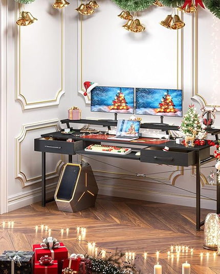 ODK Computer Desk Study Table, 63 Inch Office Desk with Drawers and Keyboard Tray, Study Desk Work Desk with Monitor Shelf, Writing Desk with Storage for Home Office, Black - LeafyLoom