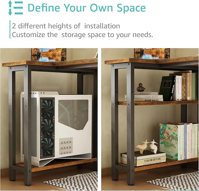 Lufeiya L Shaped Desk with Drawers & Storage Shelves, 47 Inch Corner Computer Desk with Power Outlet for Home Office Bedroom, L-Shaped Gaming PC Desks with Fabric Drawer, Rustic Brown - LeafyLoom