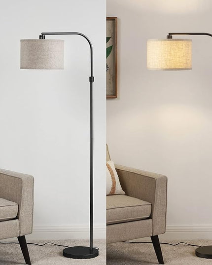 EDISHINE Modern Black Arched Floor Lamp, Metal Standing Arc Lamp with Foot Switch, Corner Reading Light with Hanging Lampshade for Living Room, Bedroom, Home Office, Study Room, Reading Corner - LeafyLoom
