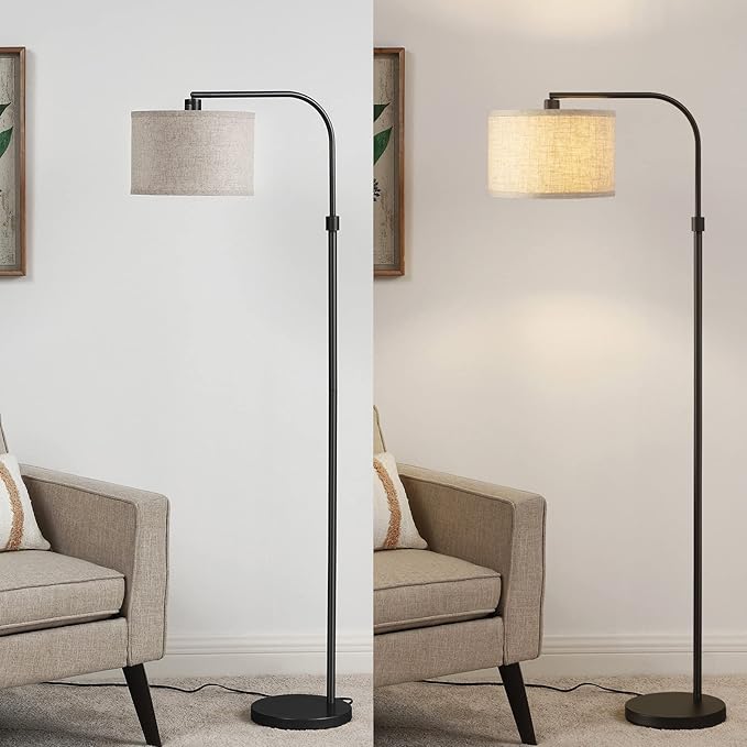 EDISHINE Modern Black Arched Floor Lamp, Metal Standing Arc Lamp with Foot Switch, Corner Reading Light with Hanging Lampshade for Living Room, Bedroom, Home Office, Study Room, Reading Corner - LeafyLoom