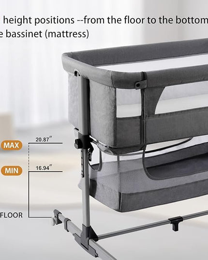 Baby Crib,3 in 1 Baby Bassinet Bedside Crib Adjustable Portable Bed for Infant,Baby Newborn Must Have Bed,Grey - LeafyLoom