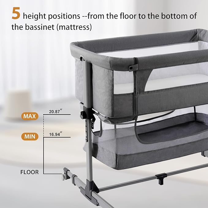 Baby Crib,3 in 1 Baby Bassinet Bedside Crib Adjustable Portable Bed for Infant,Baby Newborn Must Have Bed,Grey - LeafyLoom