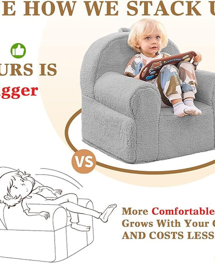 Toddler Chair Sherpa Couch Sherpa Kids Chair, Cuddly Kids Chairs Comfy Toddler Plush Chair Toddler Couch Reading Chair for Kids Fuzzy Baby Chair Grey - LeafyLoom