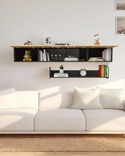 Pmnianhua Mid Century TV Stand,85'' Wall Mounted TV Cabinet,Low TV Bench Under TV Entertainment Center Shelf TV Console Table with 4 Cabinets for Living Room Bedroom(Light Oak) - LeafyLoom