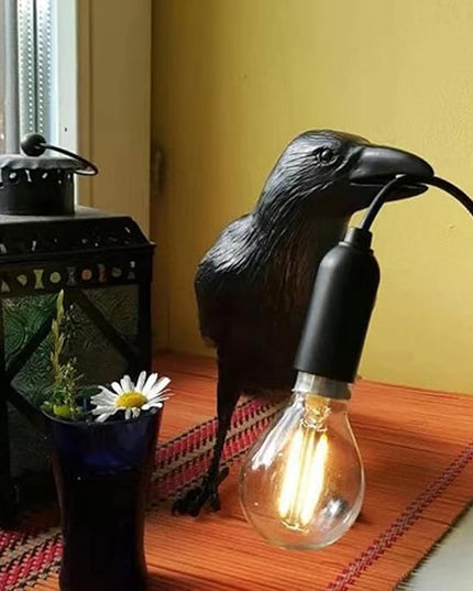 Raven Desk Lamp, Raven Lamp, Bird Lamp, Resin LED Bird Lamp for Bedroom/Office/Living Room/Farmhouse Art Deco with Plug - LeafyLoom