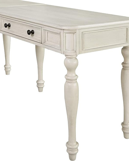 OSP Home Furnishings Country Meadows L-Shape Desk with 2 Full Drawers and Power Hub, Antique White - LeafyLoom