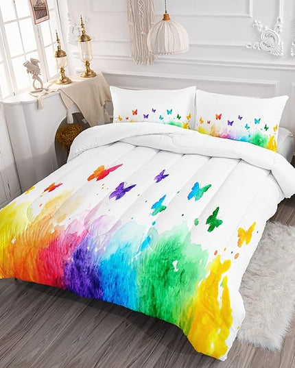 CVHOUSE Butterfly Bedding Set,Butterfly Comforter King,Butterfly Comforter Set for Girls Kids Teens,Butterflies Quilt Set with 1 Comforter and 2 Pillow Cases- 3 Piece - LeafyLoom