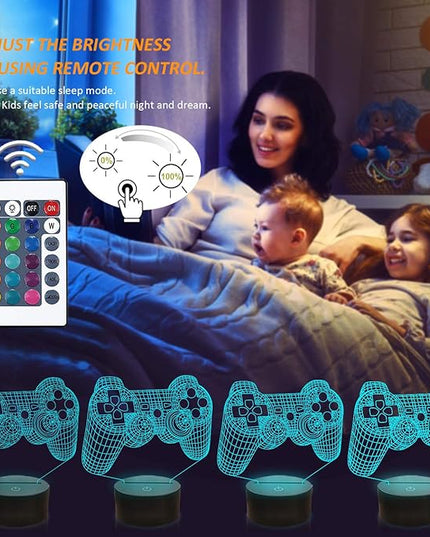 FULLOSUN Pixel Game Over Illusion Lamp, Gamepad 3D Night Light (3 Patterns) with Remote Control 16 Color Changing Gaming Room Headset Decor Best Gamer Gift - LeafyLoom