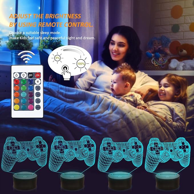 FULLOSUN Pixel Game Over Illusion Lamp, Gamepad 3D Night Light (3 Patterns) with Remote Control 16 Color Changing Gaming Room Headset Decor Best Gamer Gift - LeafyLoom