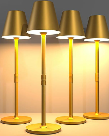 LED CordlessTable Lamp,4000mAh Rechargeable Battery Desk lamp,3 Level Brightness Beside Night Light, Minimalist Design, for Couple Dinner/Coffee Table/Restaurant/Bedroom(Bronze 4PACK) - LeafyLoom