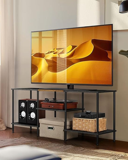 50 Inch TV Stands for Living Room Black Entertainment Center with Storage for 50 43 40 32 Inch TV Console Table for Bedroom Office - LeafyLoom