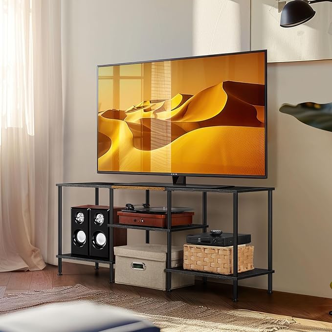 50 Inch TV Stands for Living Room Black Entertainment Center with Storage for 50 43 40 32 Inch TV Console Table for Bedroom Office - LeafyLoom