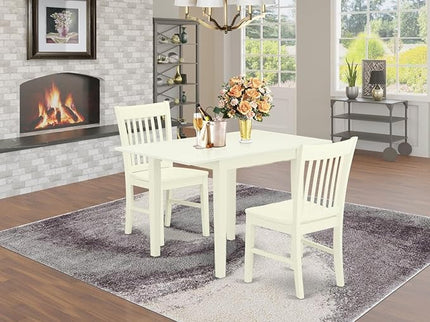 East West Furniture NDNO3-LWH-W Norden 3 Piece Room Set Contains a Rectangle Kitchen Table with Dropleaf and 2 Dining Chairs, 30x48 Inch, Linen White - LeafyLoom