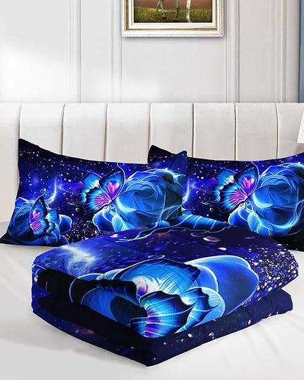 Galaxy Butterfly Comforter Set Twin Size for Girls Kids Adults Butterfly Rose Bedding Set Aesthetics Butterflies Quilt Bed Set with 1 Comforter and 2 Pillowcases - LeafyLoom